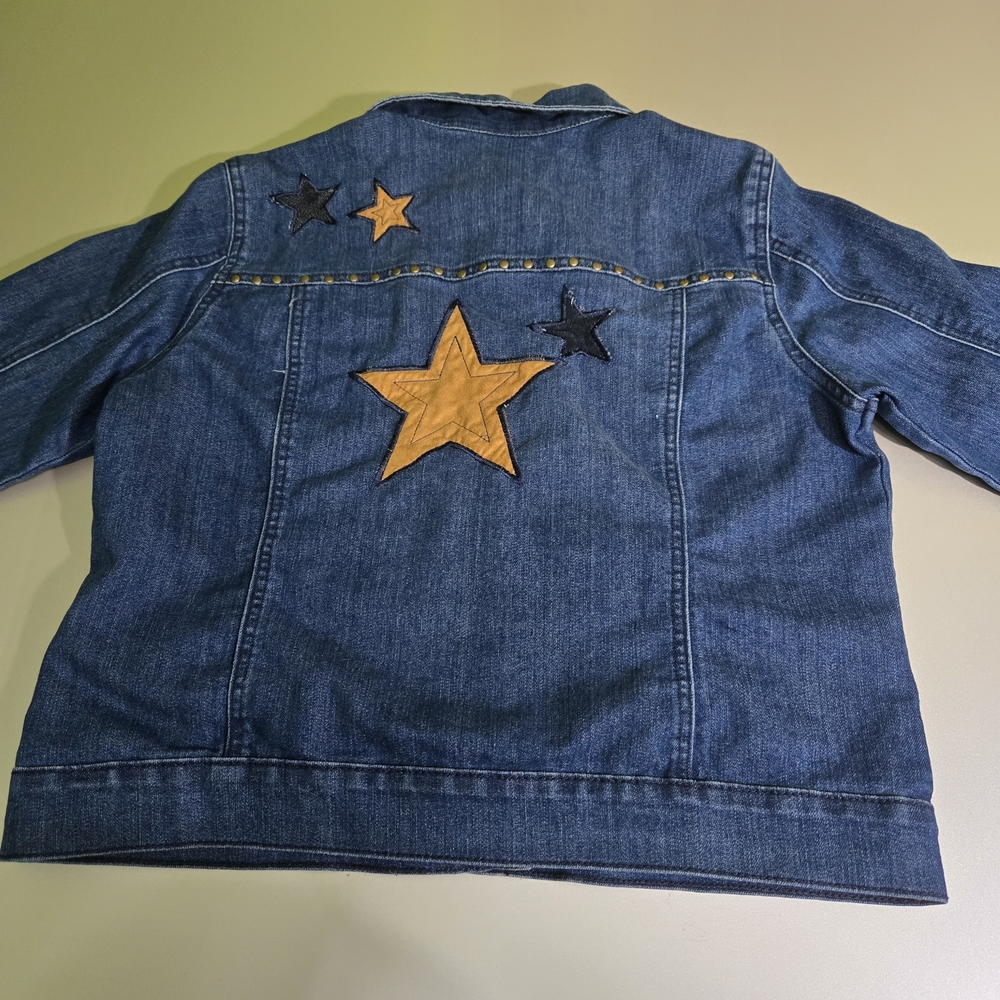 Baccini Denim Jacket Size L Star Patch Button Fro… - image 2